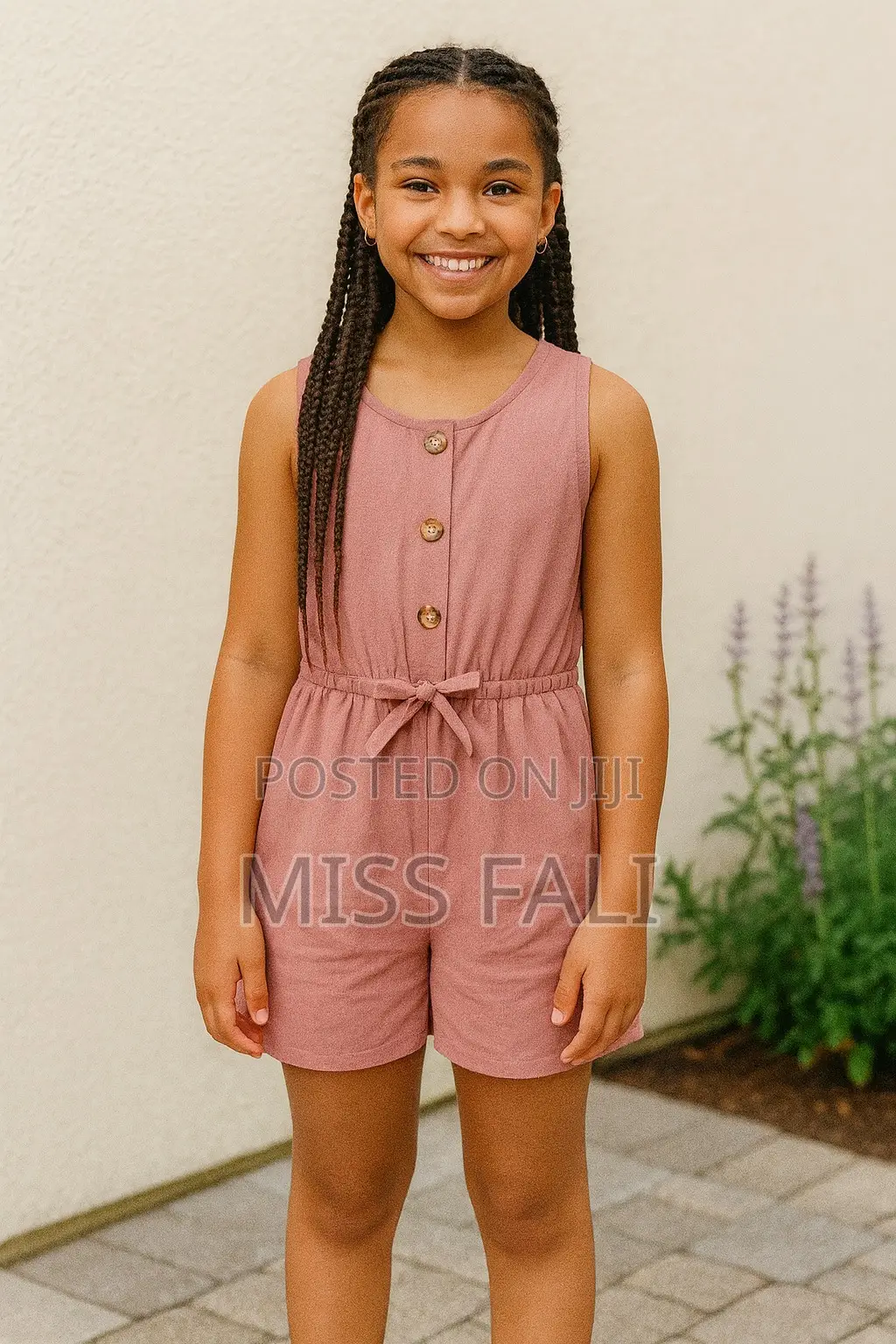 Tween Girl Button Front Bow Front Romper. 10years