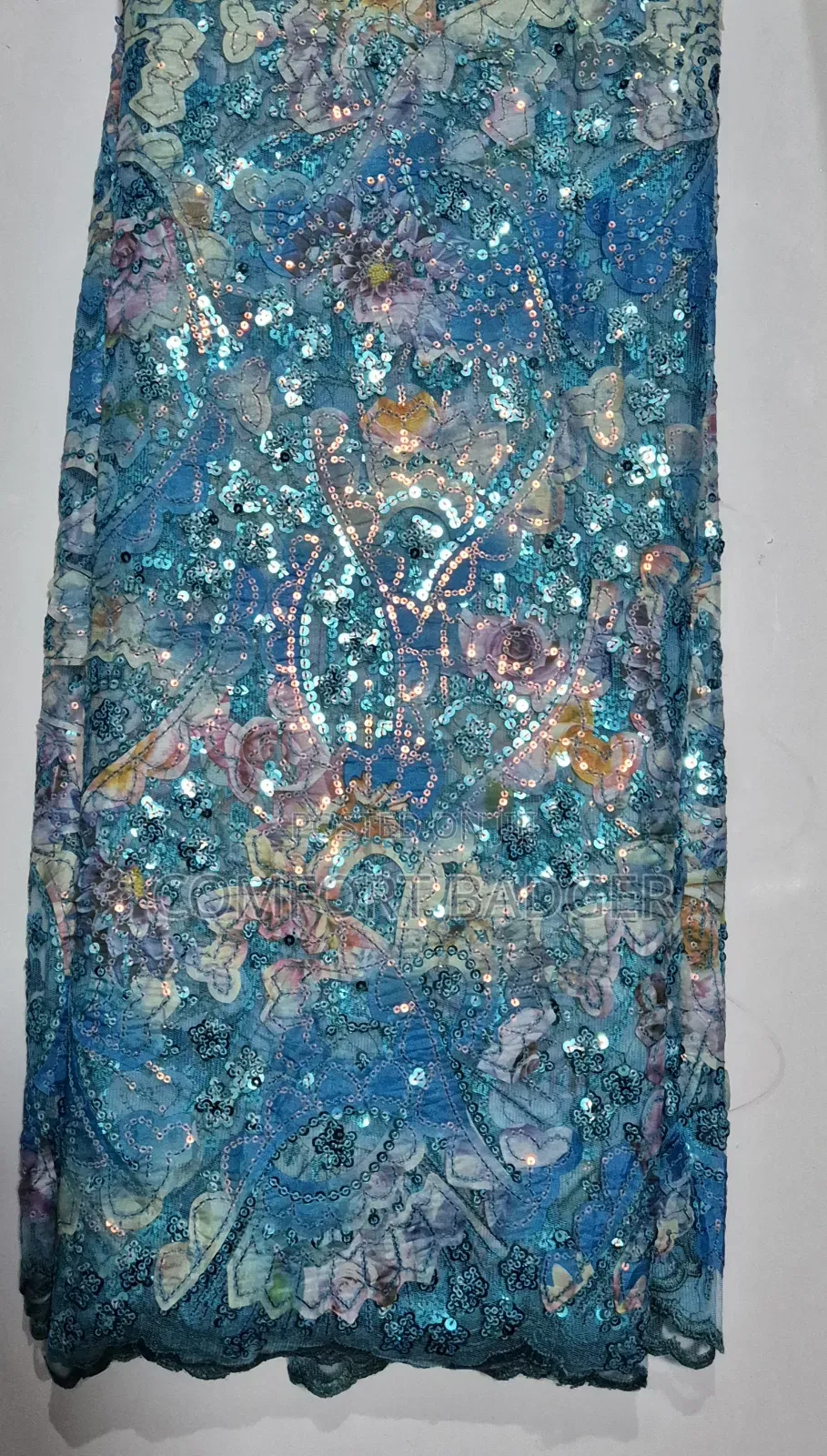 Light Blue Lace With Sequin and Shimmering Effect of Pink and Purple