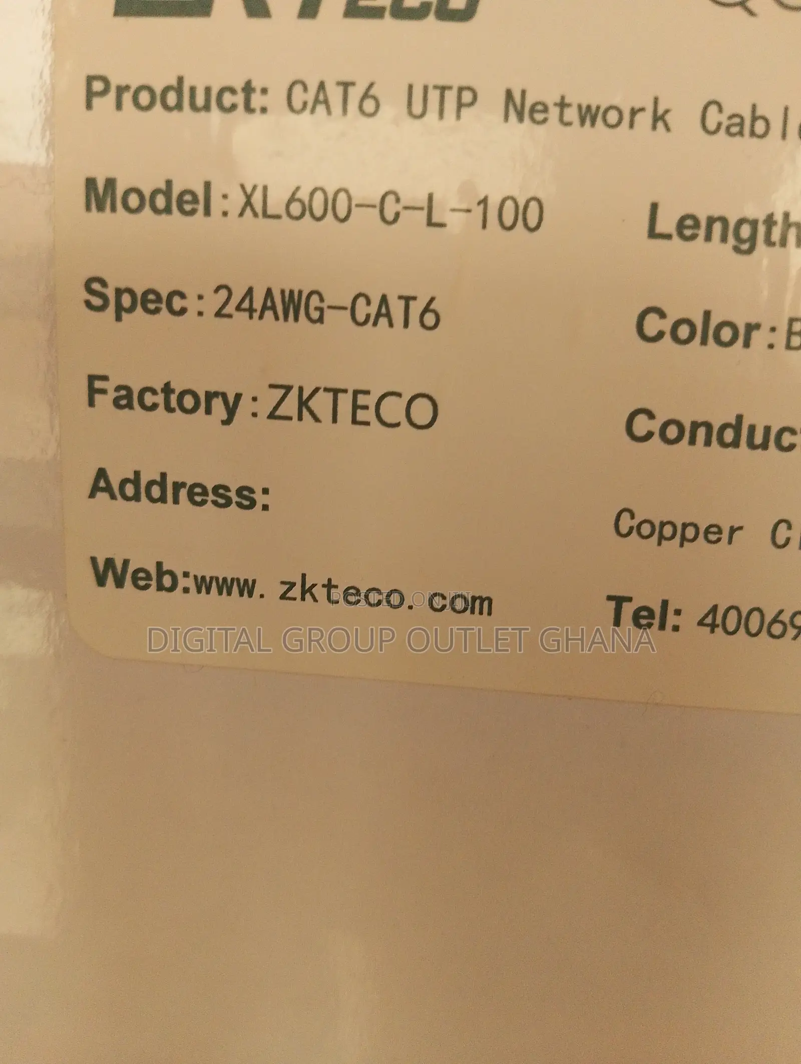 Cat6 Utp Cable - 100m Zkteco