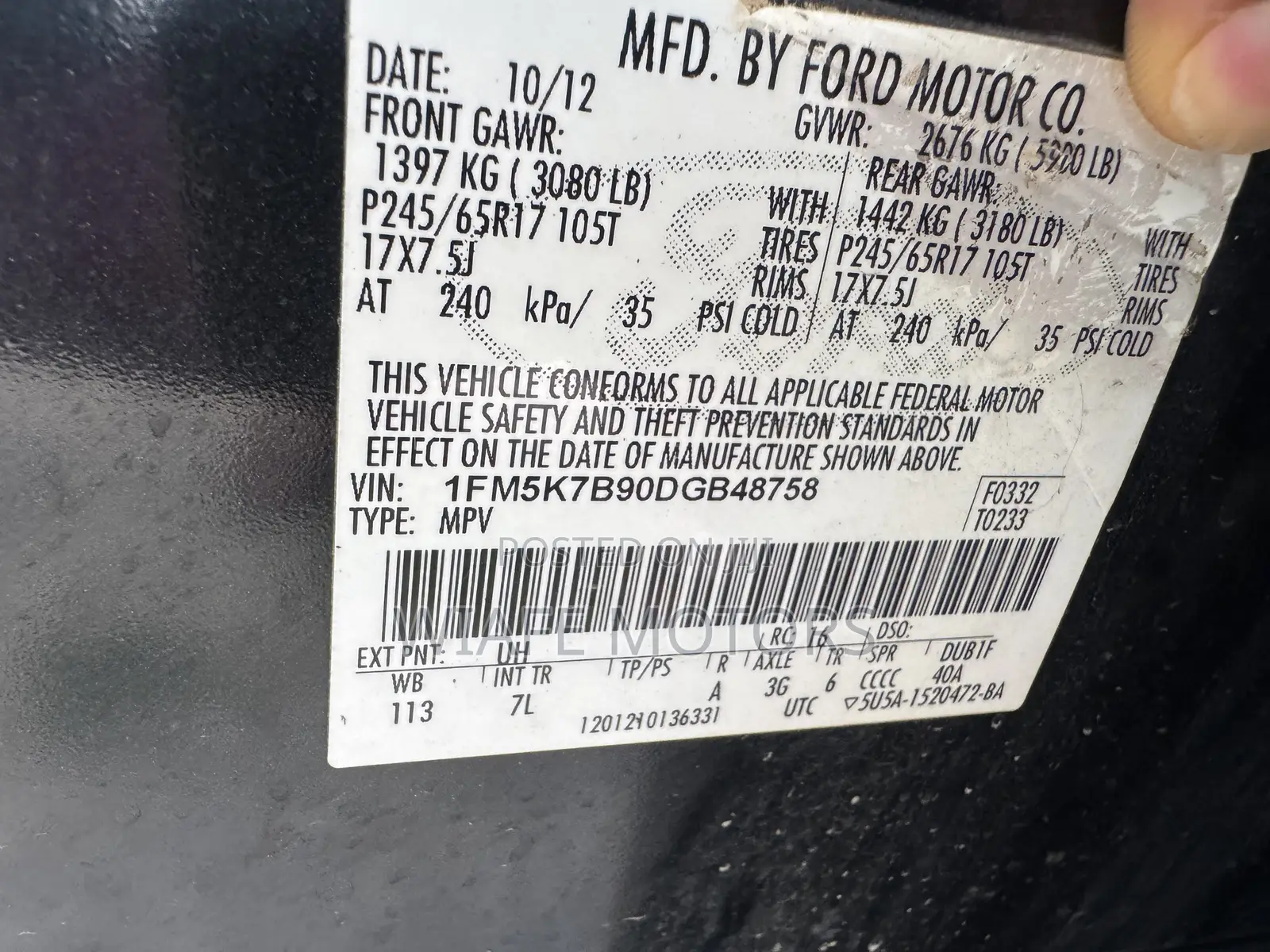 Ford Explorer XLT 4dr FWD (2.0L 4cyl 6A) 2013 Black