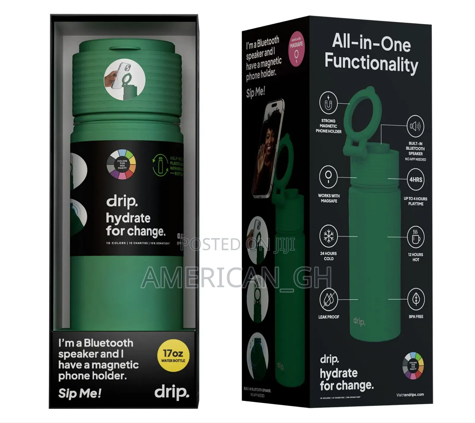 Drip 17oz Water Bottle Bluetooth Speaker With Phone Holder