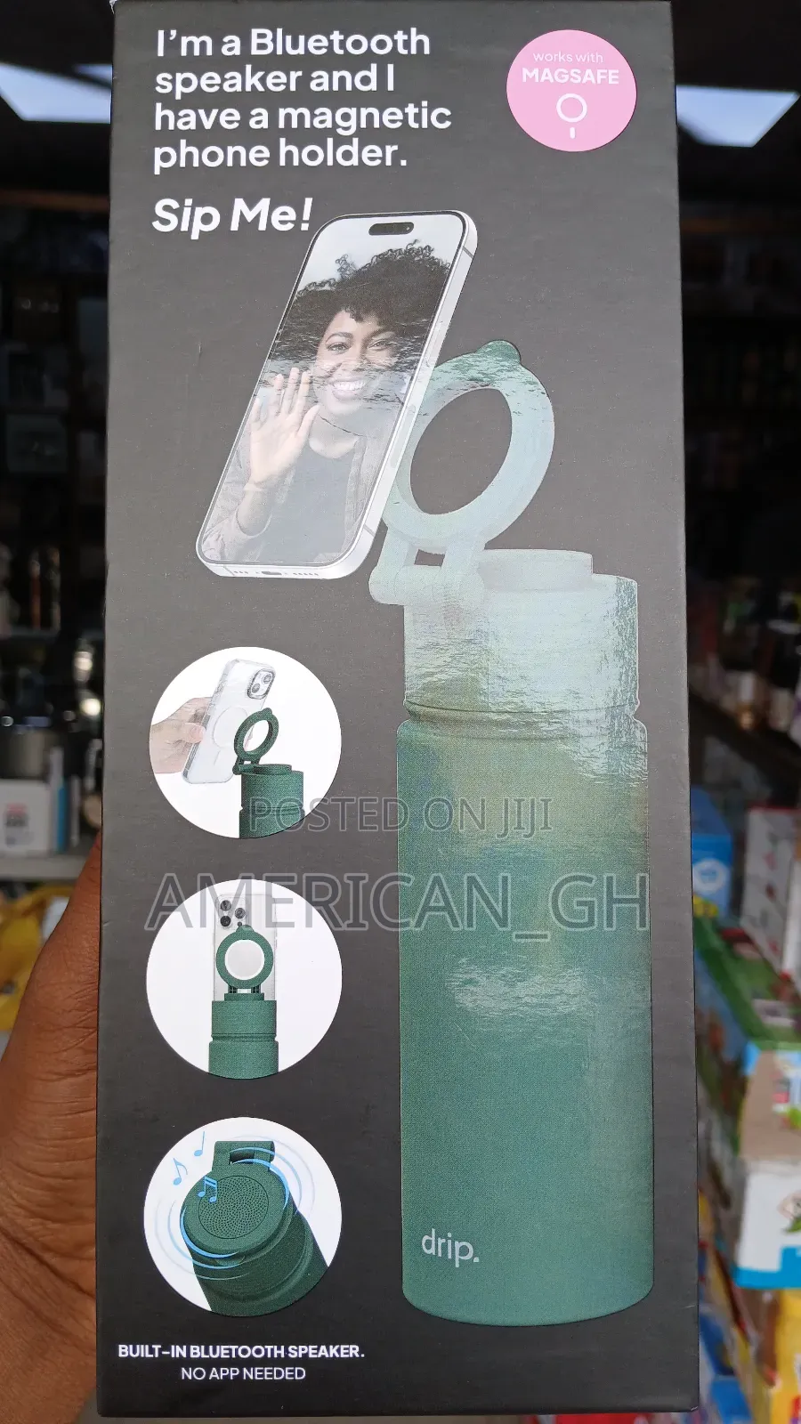 Drip 17oz Water Bottle Bluetooth Speaker With Phone Holder