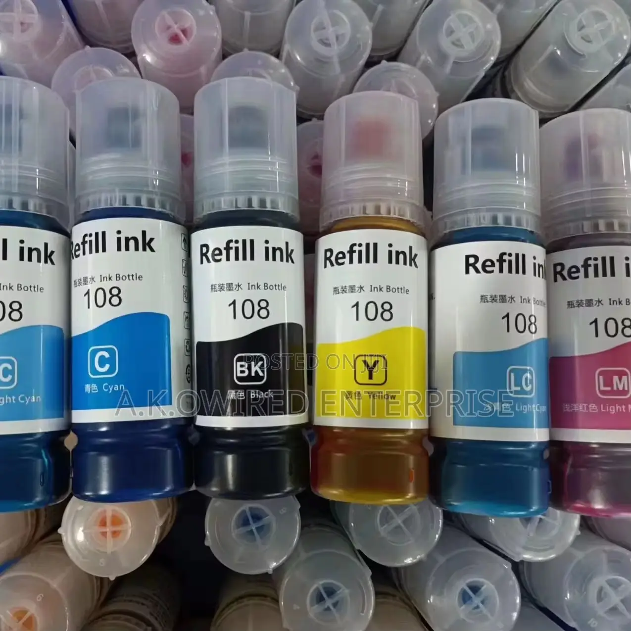 Epson Ecotank 108 Ink L8050 L18050 Et-18050 (B,C, M, Y, Lc, Lm)