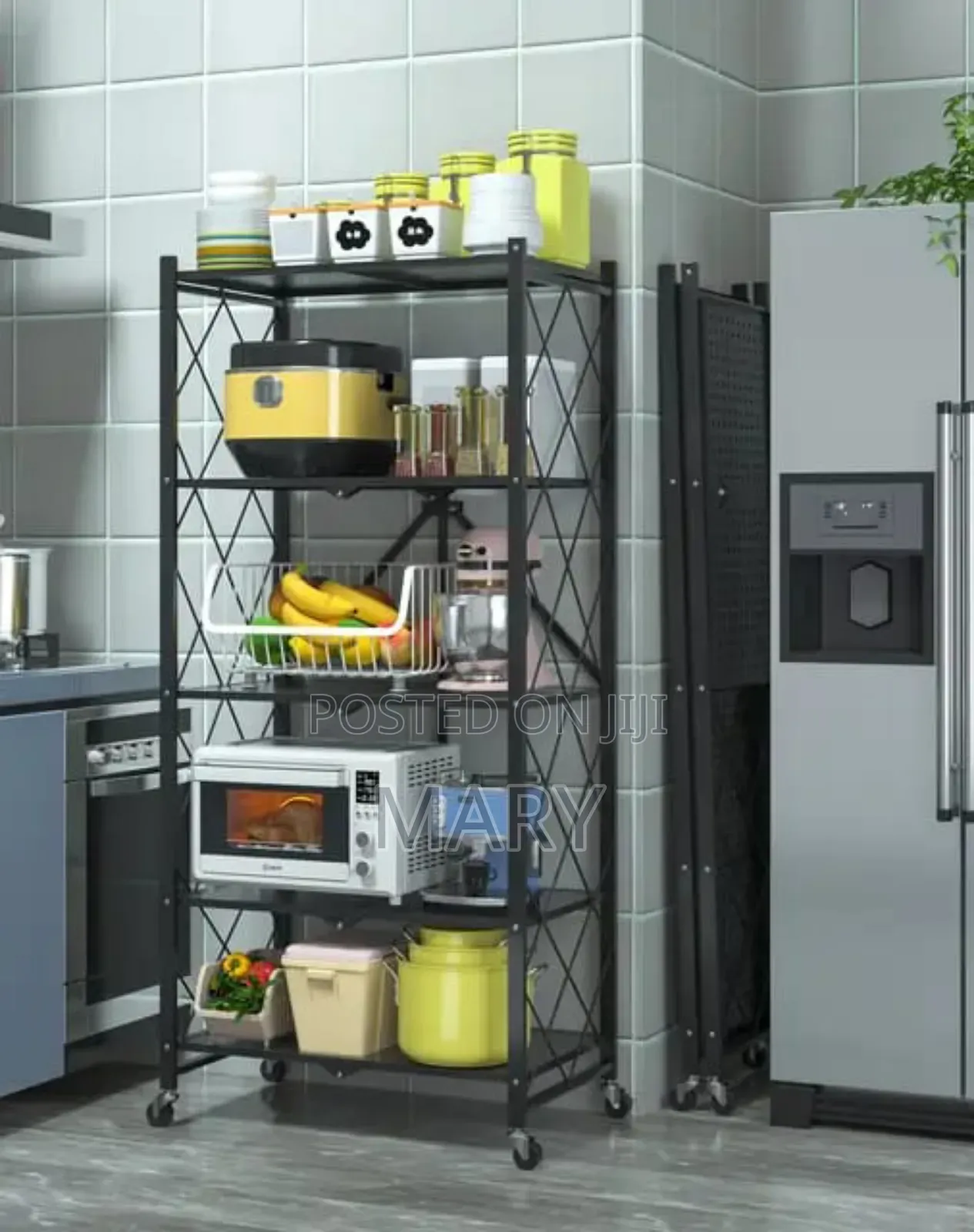 5 Tier Foldable Metallic Kitchen Rack