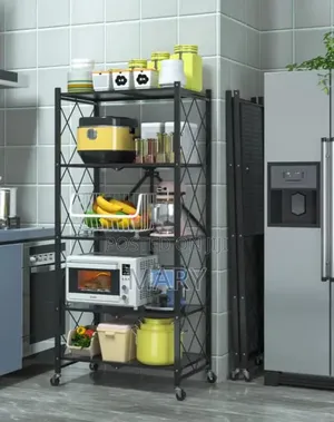 5 Tier Foldable Metallic Kitchen Rack