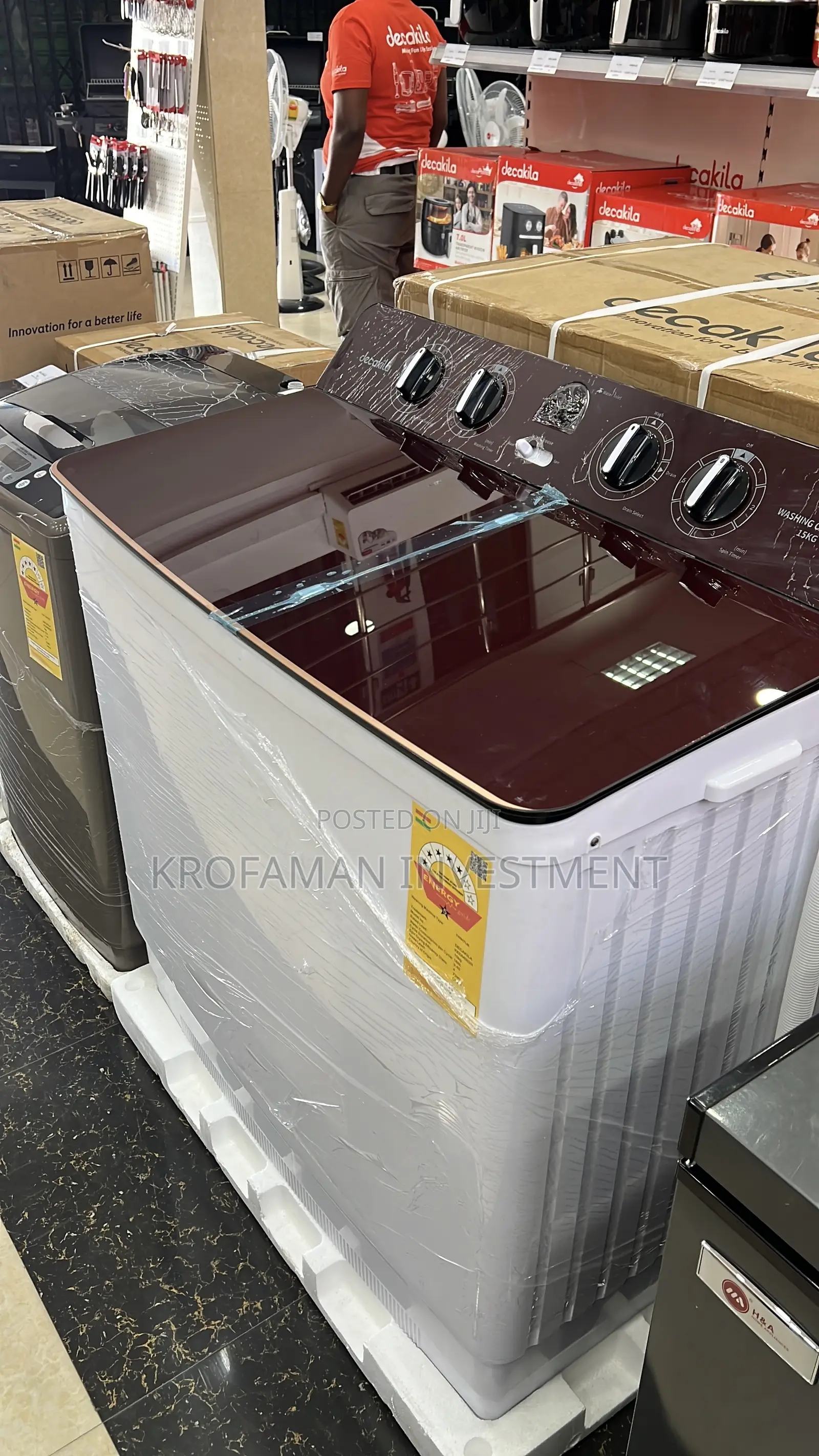 Decakila Kedm002r 15kg Twin Tub Semi-Automatic Washing Machi