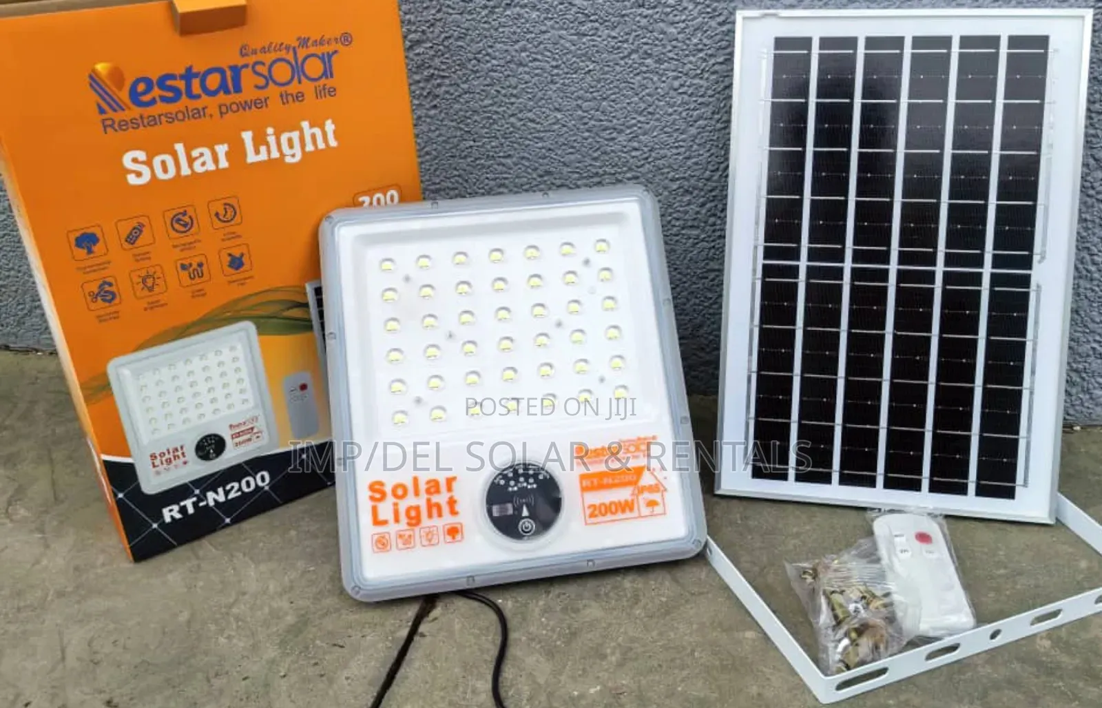 Solar Lights 200w Plus Panel, Inbuilt Battery, Remote Controller Etc