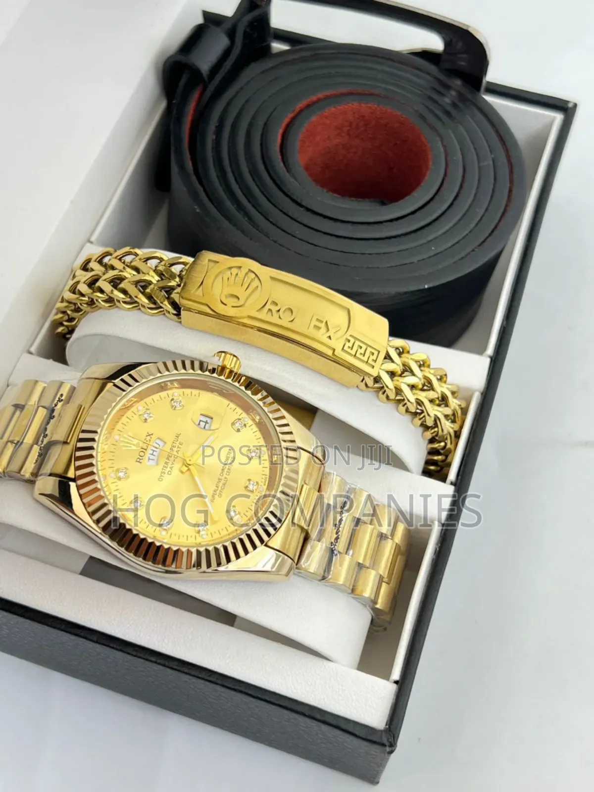 Rolex Watch Bracelets Belt Valentine Gift Set Package- Fast Delivery