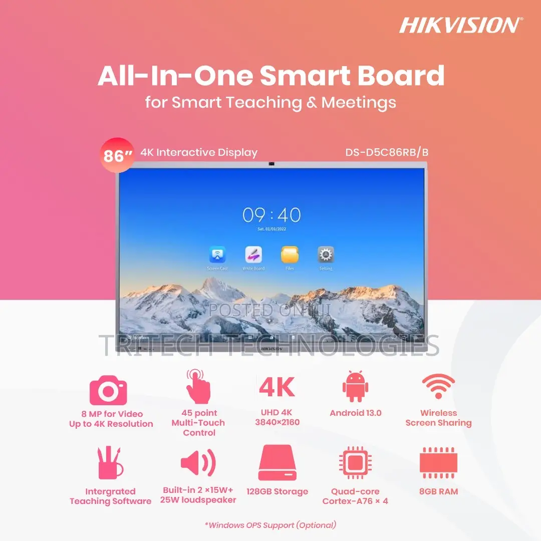 Hikvision Ds-D5c86rb/B 86-Inch Interactive Display With Webcam