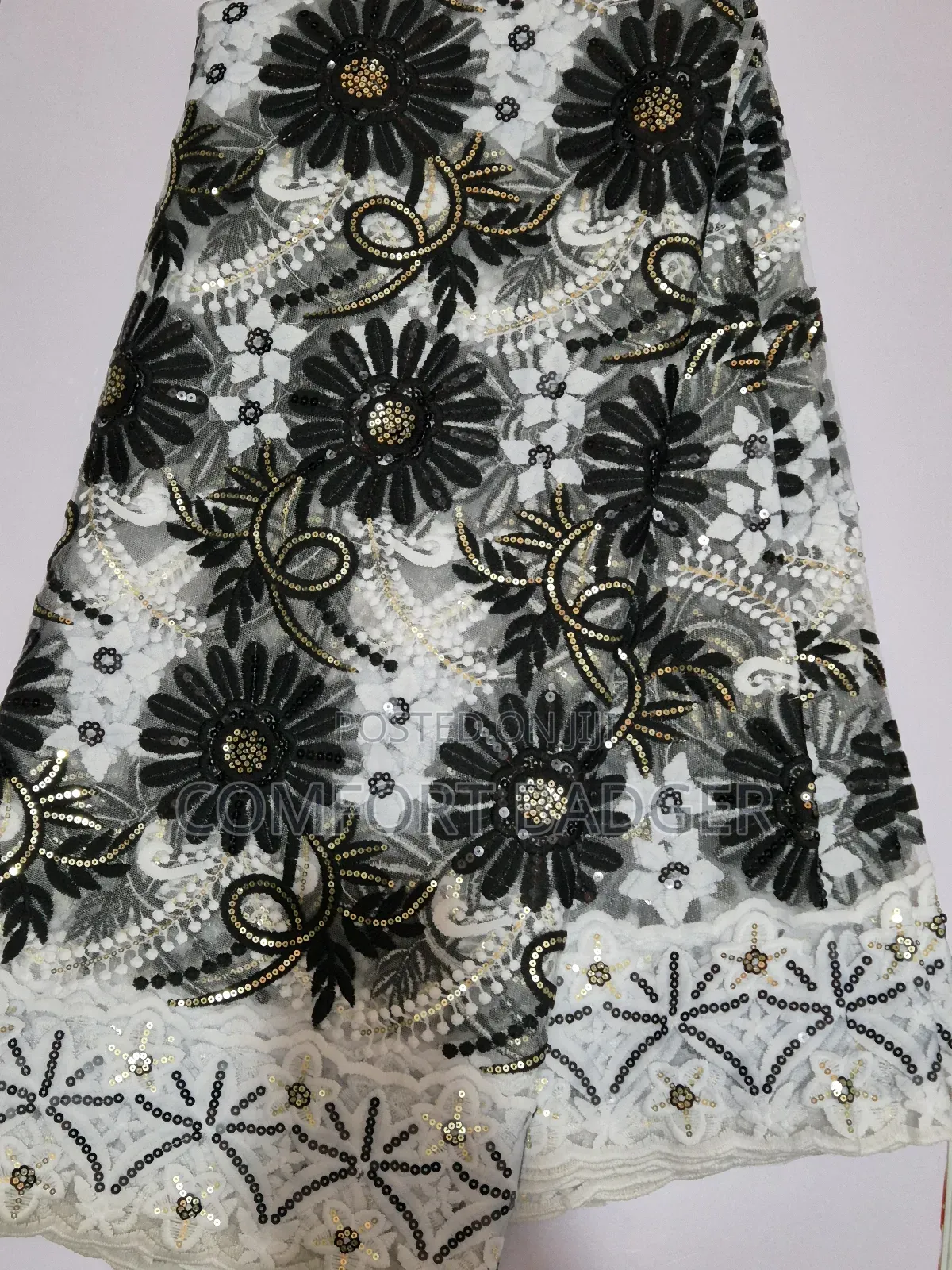 Beautiful White Lace With Black Embroidery and Sequin