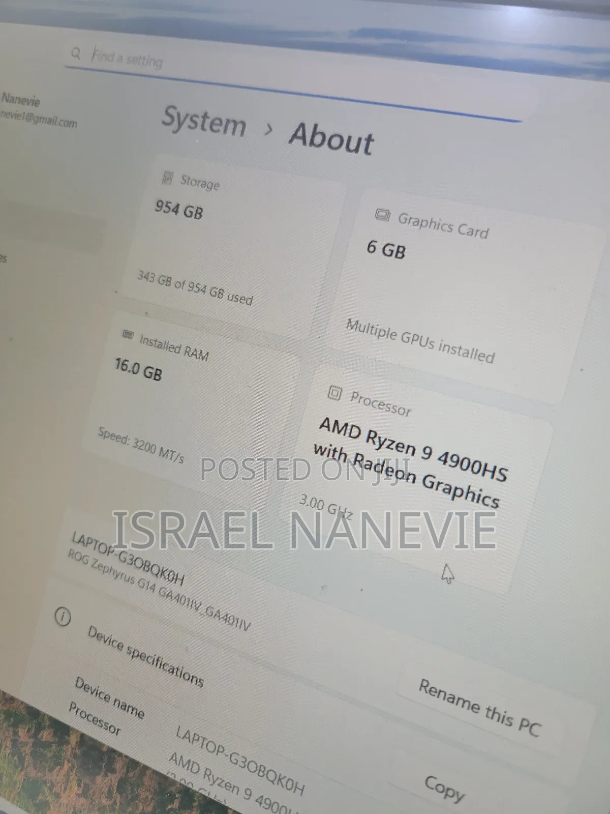 Laptop Asus ROG Zephyrus G14 16GB AMD Ryzen 9 SSD 1T