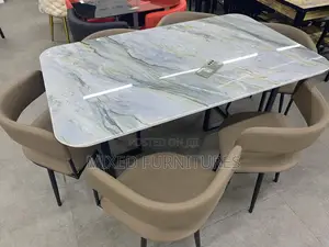 Marble Dining Sets With Leather Chairs Six Seater
