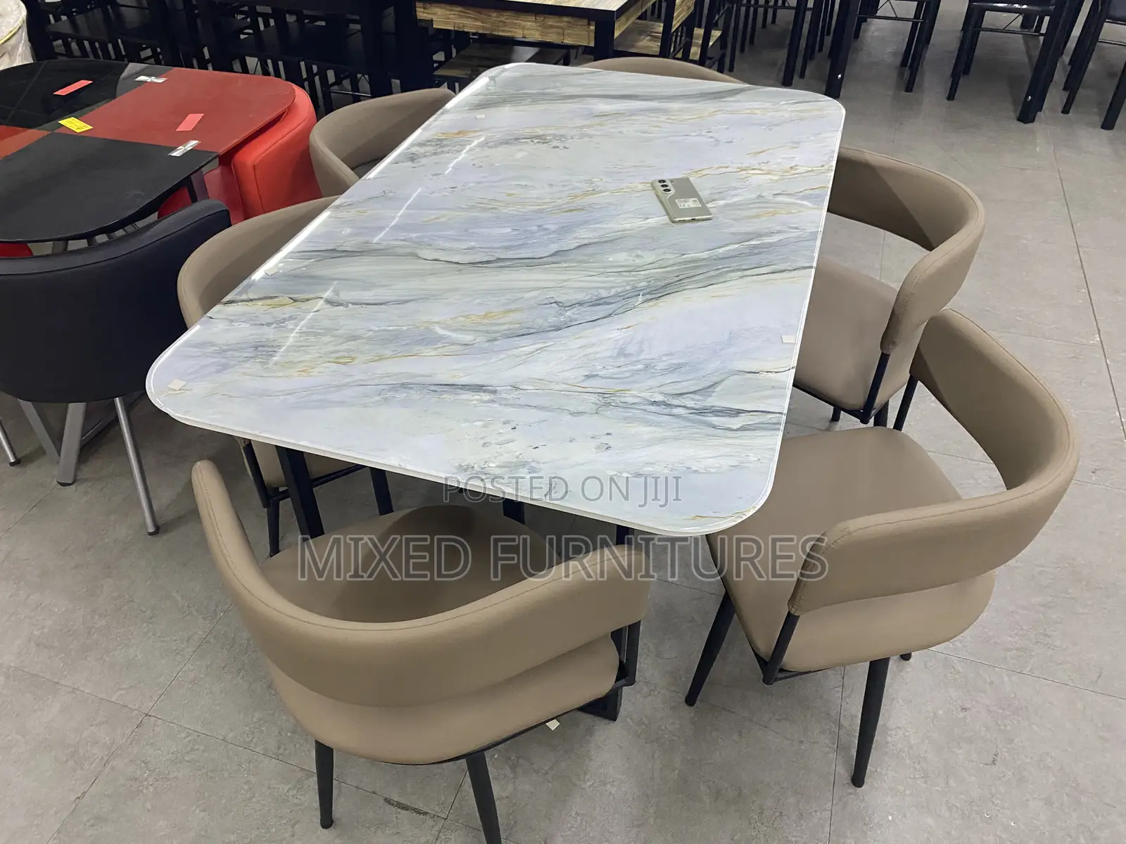 Marble Dining Sets With Leather Chairs Six Seater