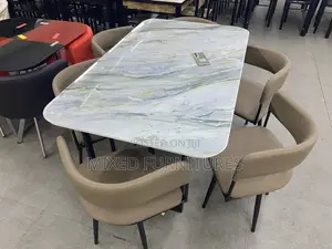 Marble Dining Sets With Leather Chairs Six Seater