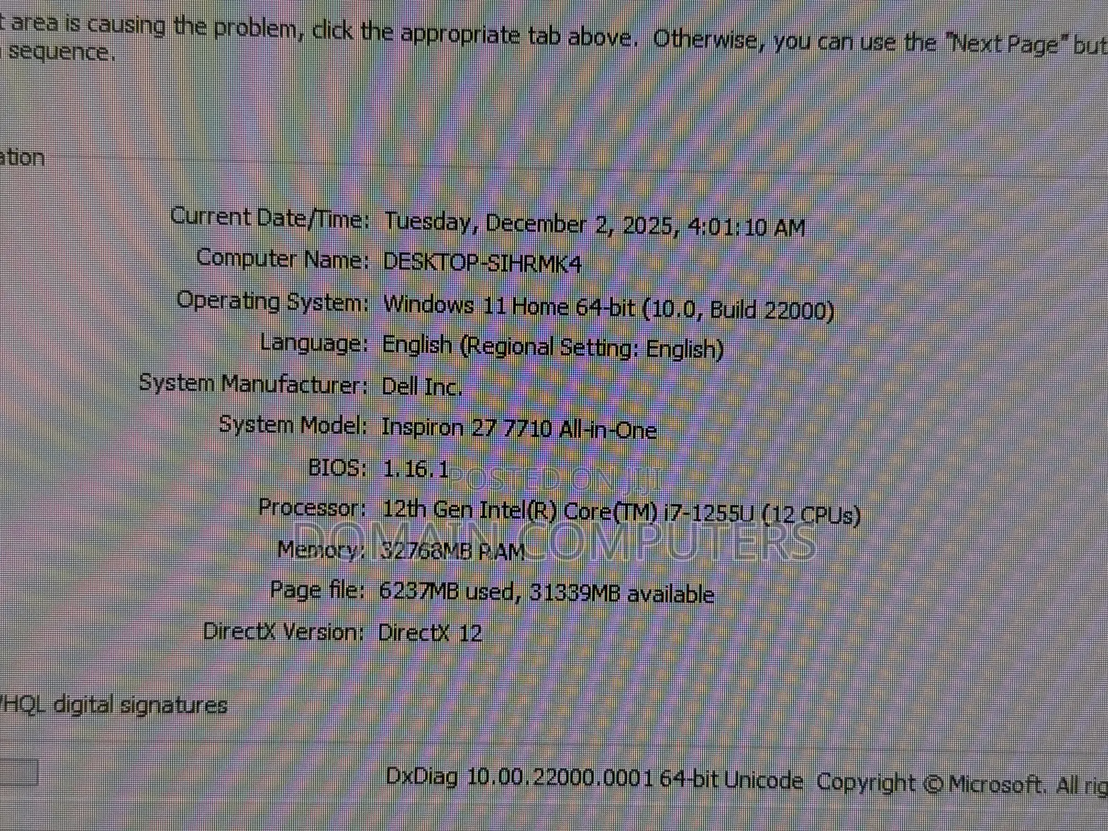 Desktop Computer Dell Inspiron 27 All-in-One 32GB Intel Core I7 SSD 1T