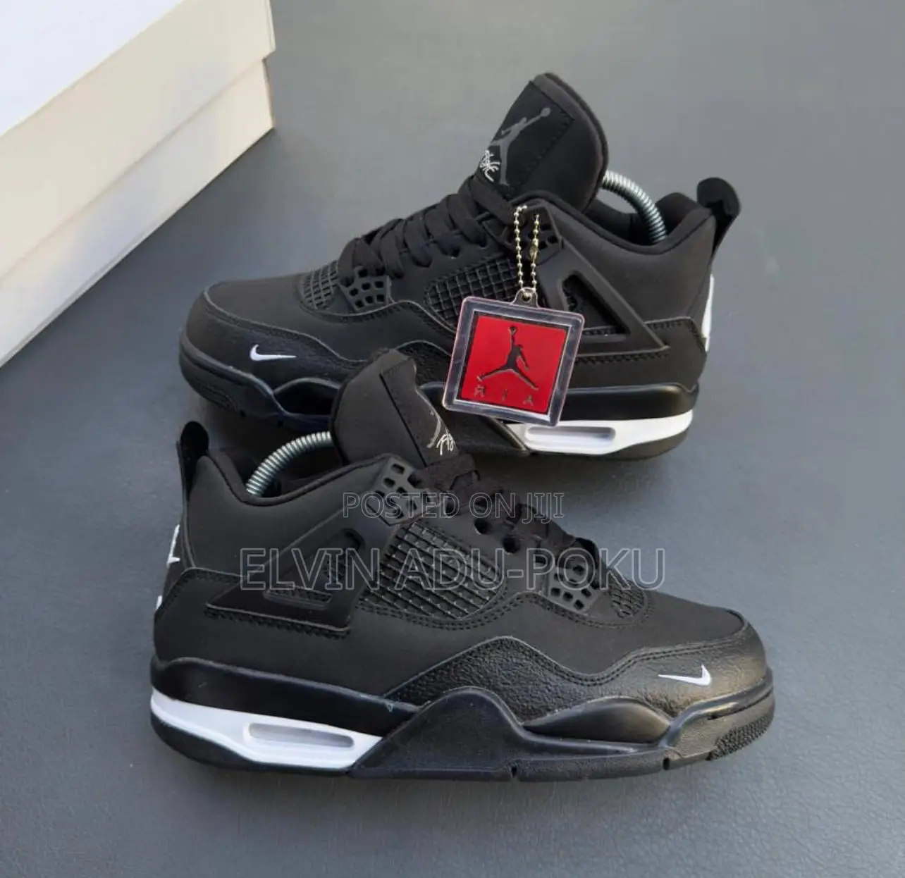 Air Jordan 4 Black Leather Print Sneaker