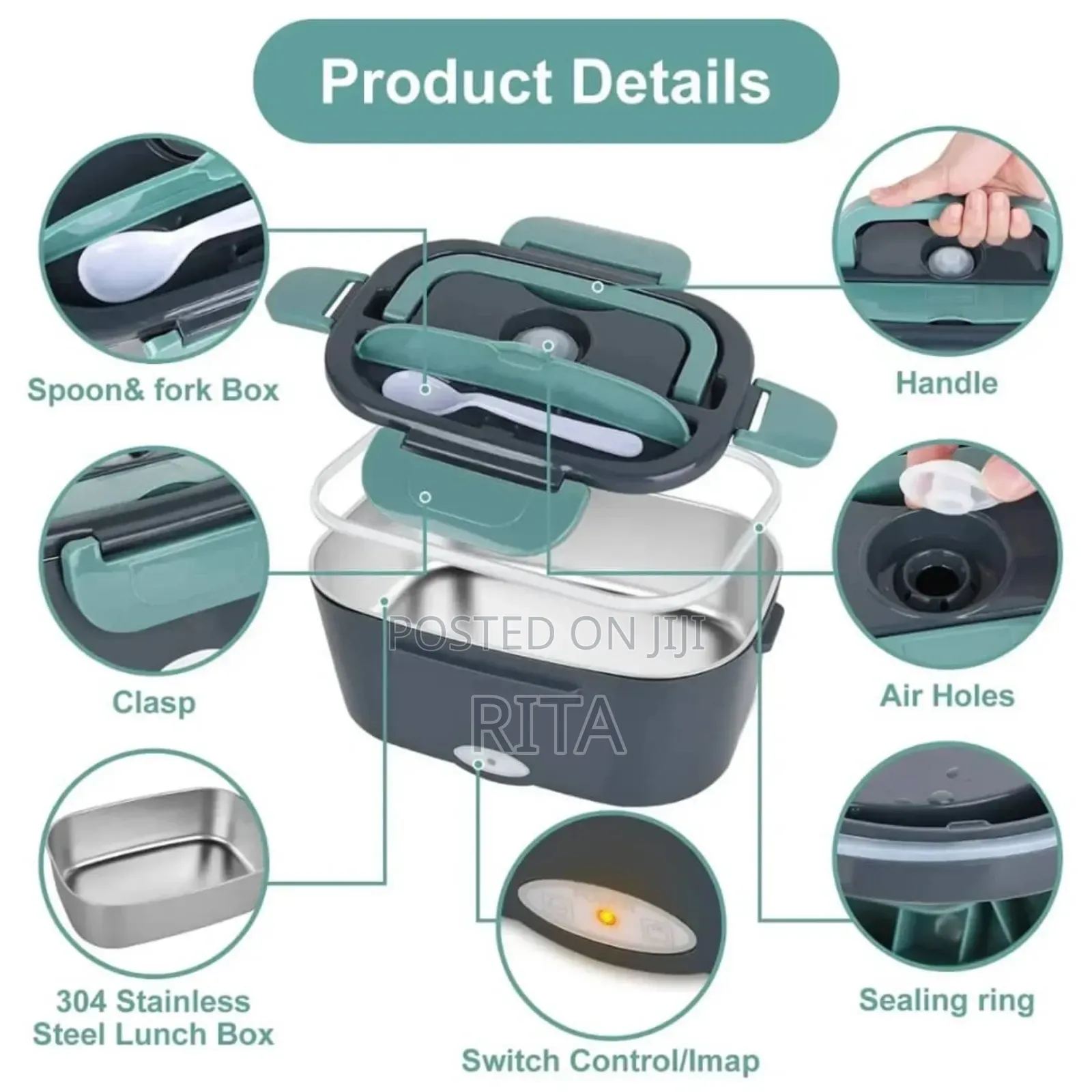 Car Electric Lunch Box, Silver Inner and Lunch Bag