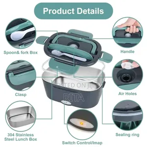 Car Electric Lunch Box, Silver Inner and Lunch Bag