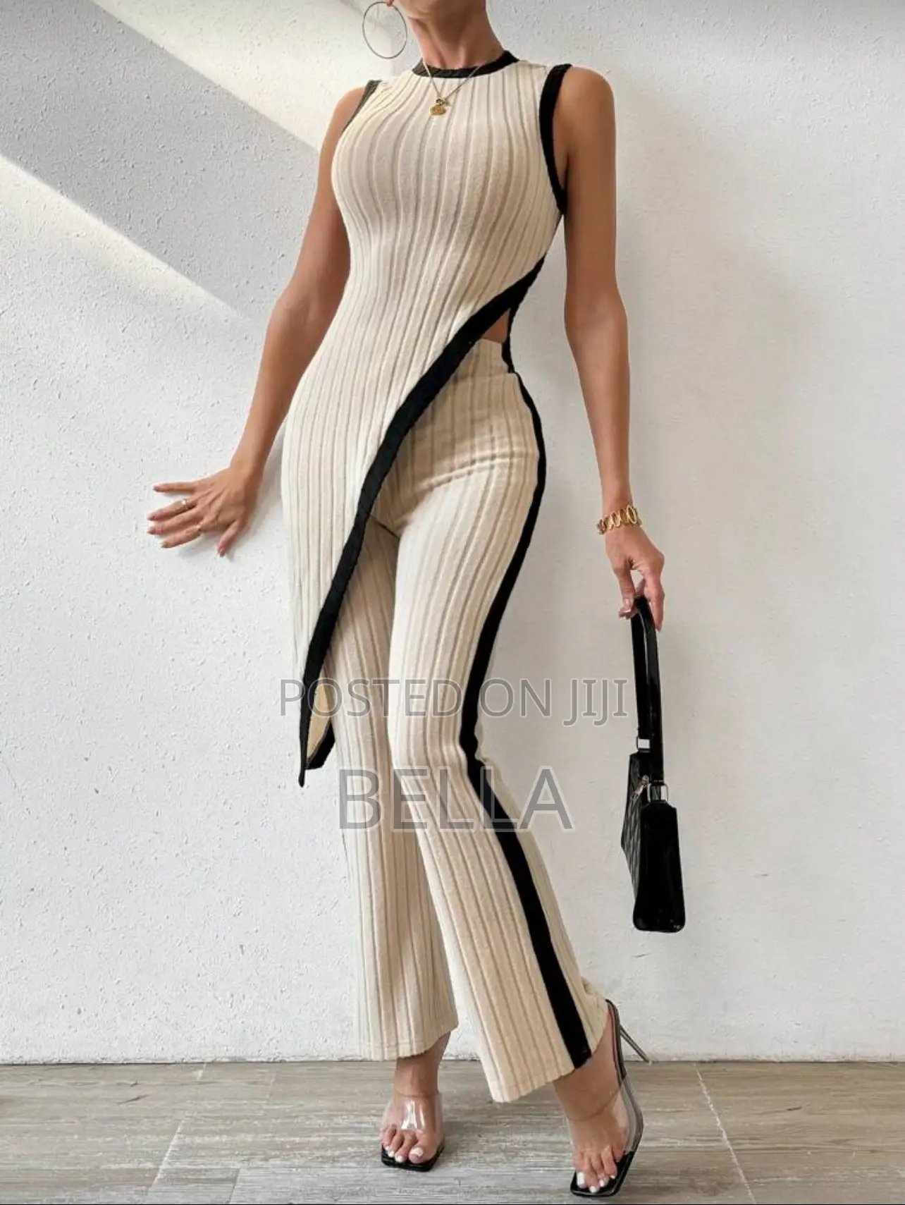 2 Pieces Set Hem Vest Flared Pants.