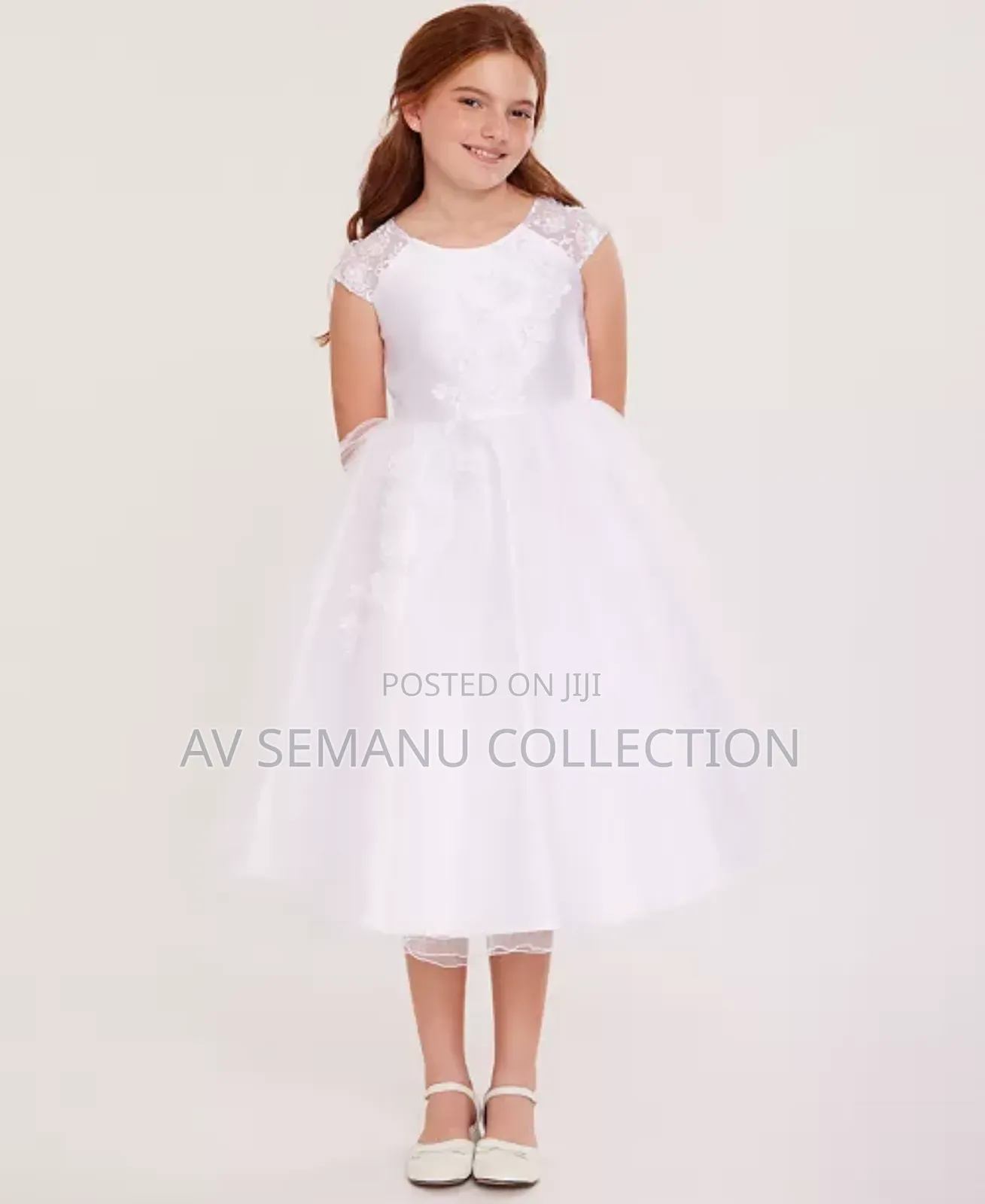 Bonnie Jean Girls' Flower Cascade Communion Dress - White