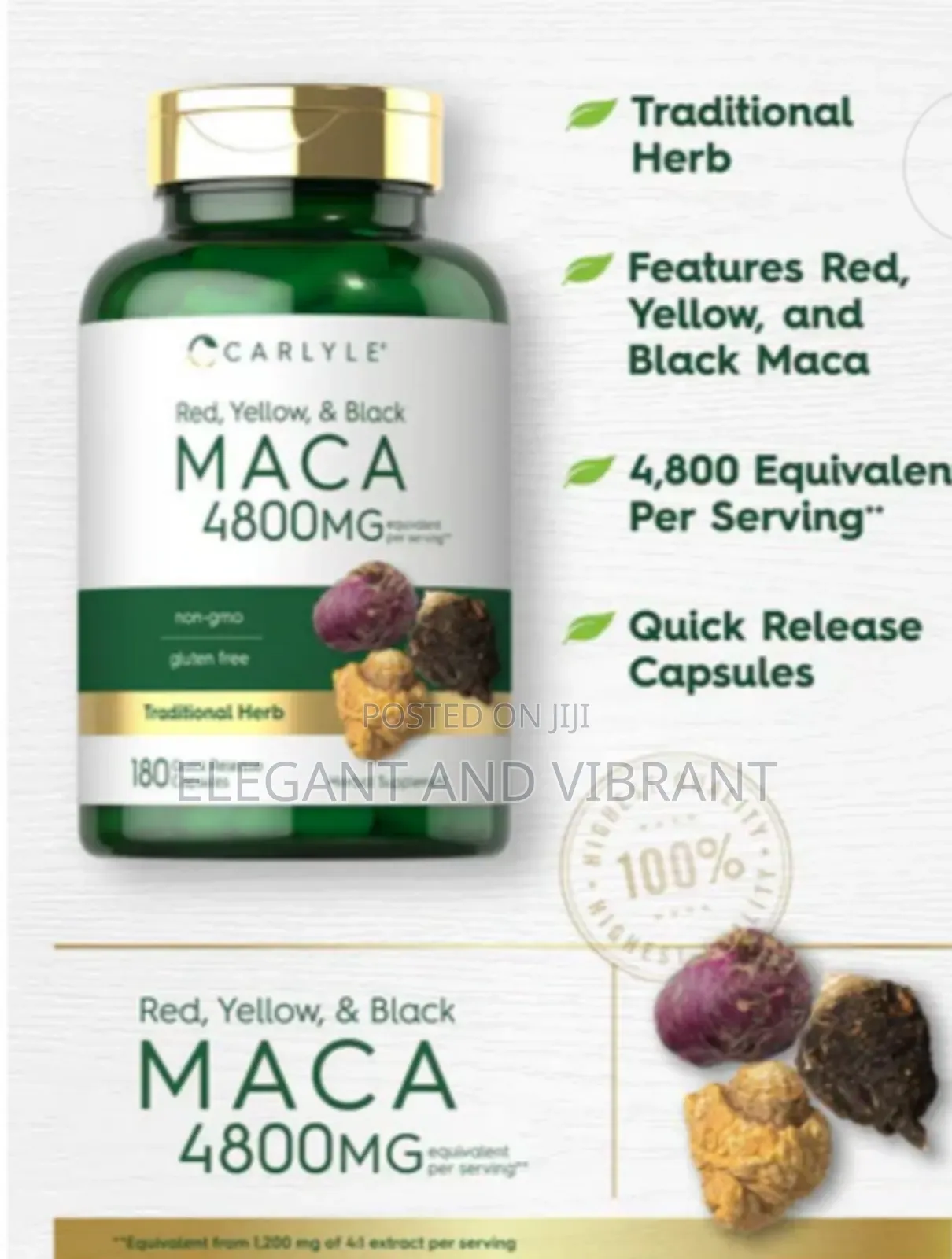 Maca Root(Red, Yellow And Black) 4800mg Per Serving | 180 Capsules