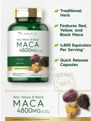 Maca Root(Red, Yellow And Black) 4800mg Per Serving | 180 Capsules