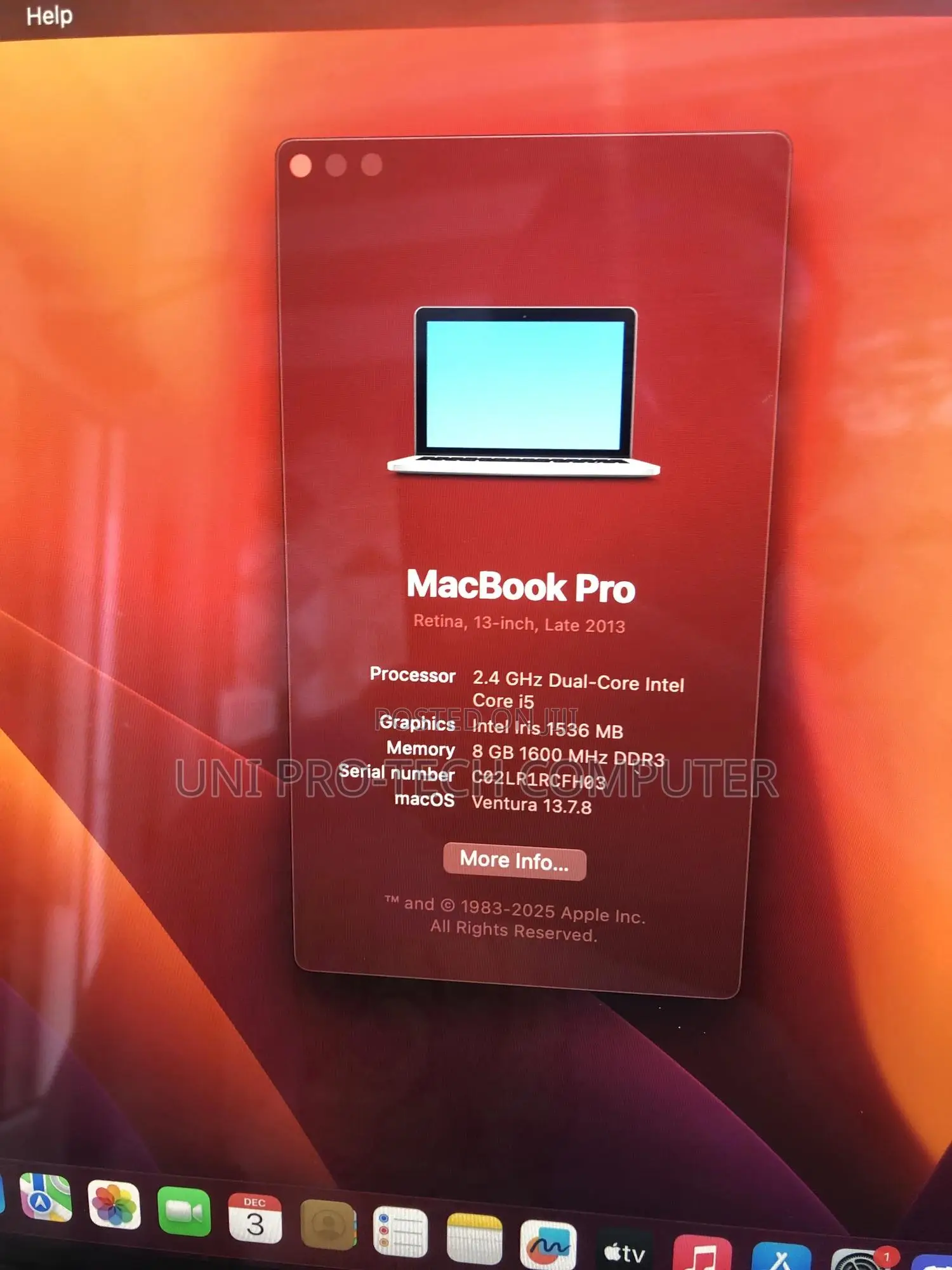 Laptop Apple MacBook Pro 8GB Intel Core I5 SSD 128GB