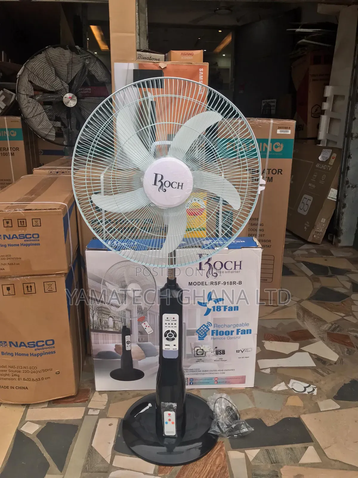 Original Roch Rechargeable Standing Fan With Remote Control