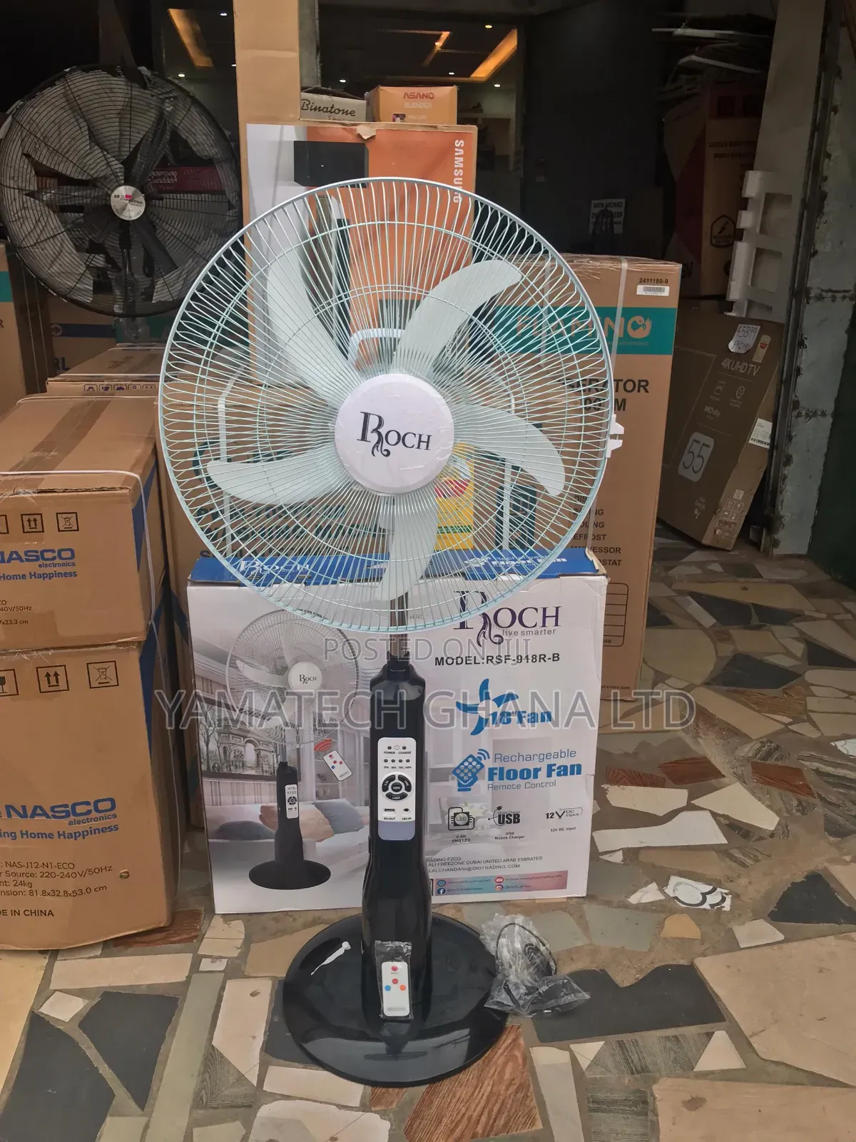 Original Roch Rechargeable Standing Fan With Remote Control