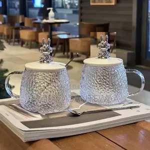 Glass Cup With Bear Lid Spoon