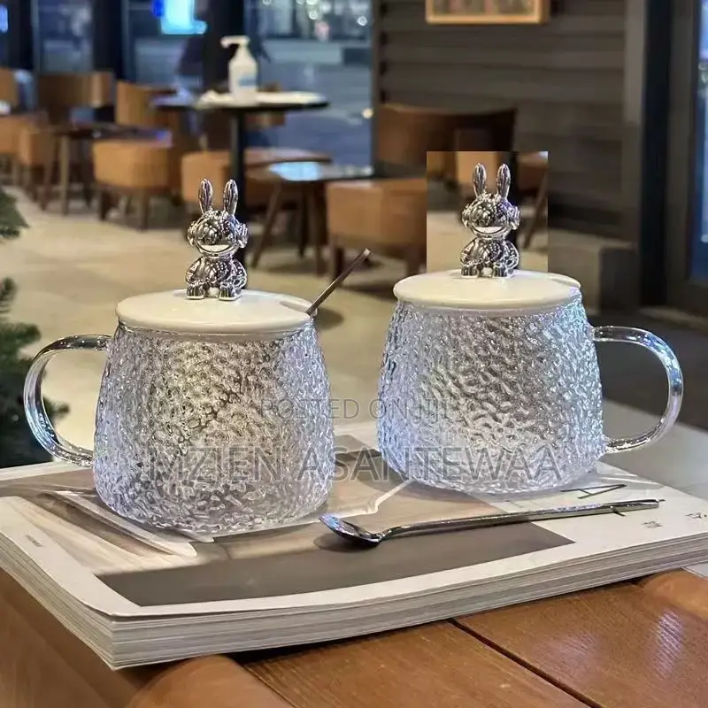 Glass Cup With Bear Lid Spoon