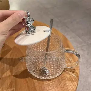 Glass Cup With Bear Lid Spoon