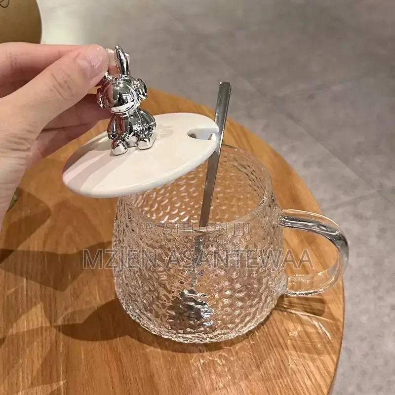Glass Cup With Bear Lid Spoon