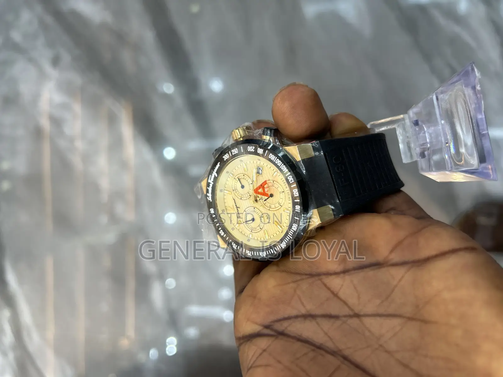 Salvatore Ferragamo F-80 Chrono Watch  Black Rubber Strap And Gold