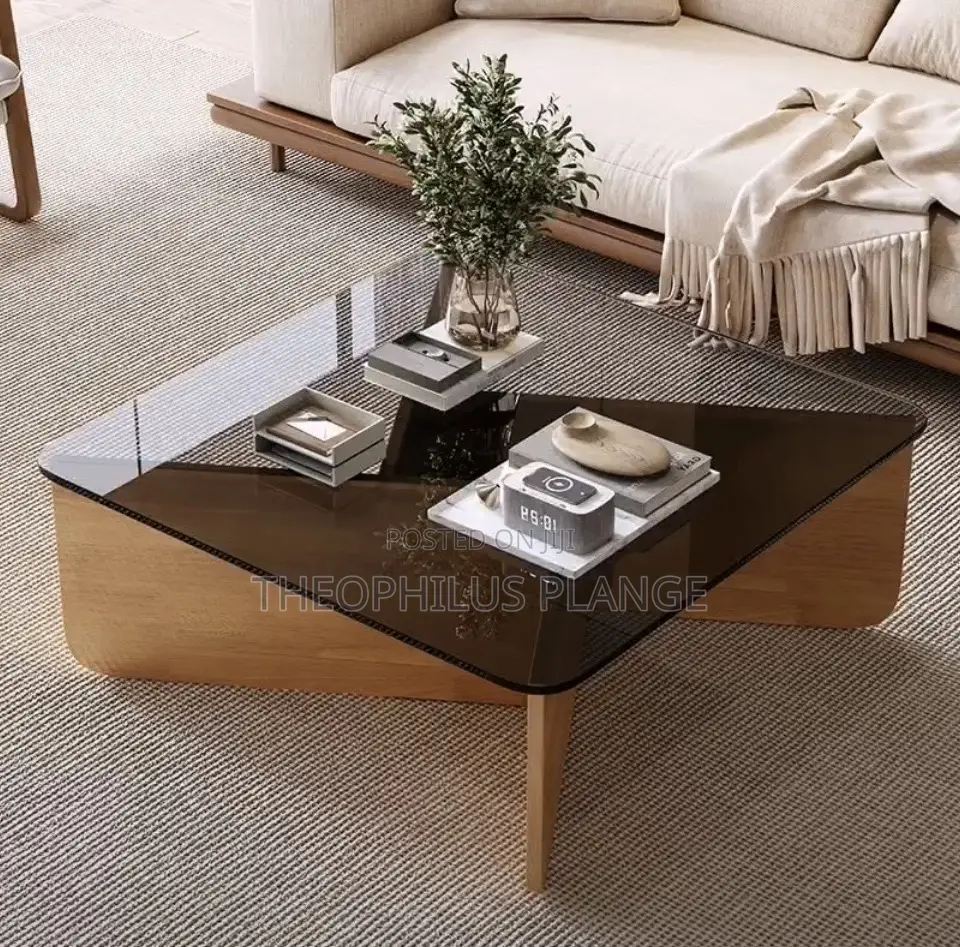 Glass Center Table / X Shaped Wood Design
