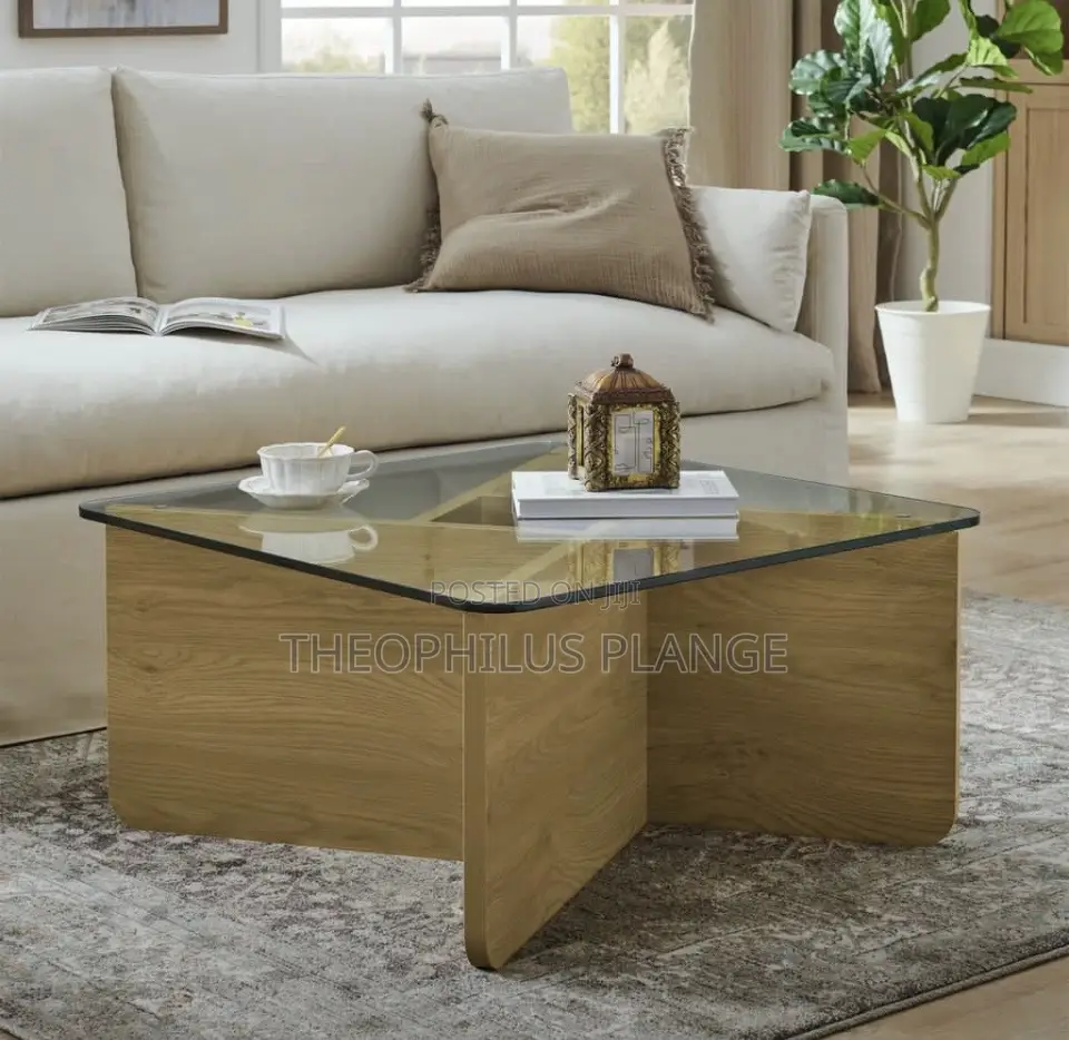 Glass Center Table / X Shaped Wood Design