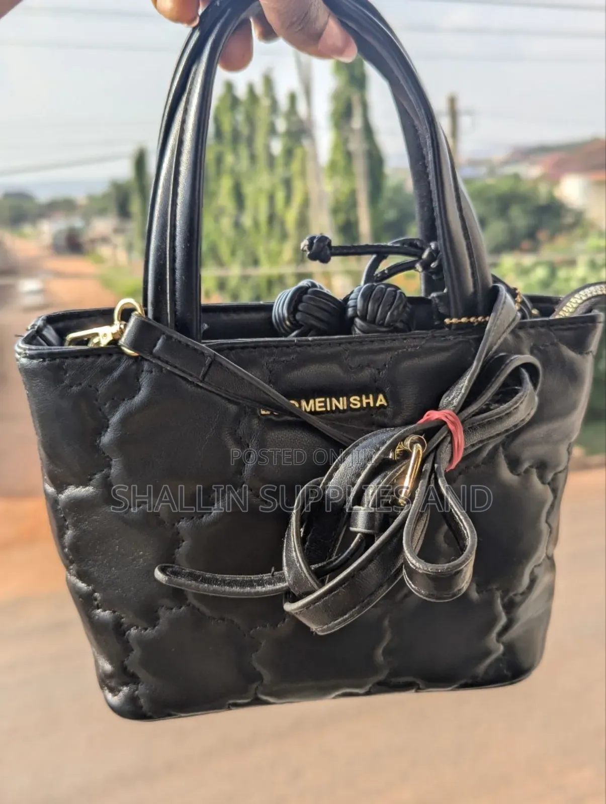 Stylish Black Leather Quilted Mini Tote Bag W/ Crossbody Strap