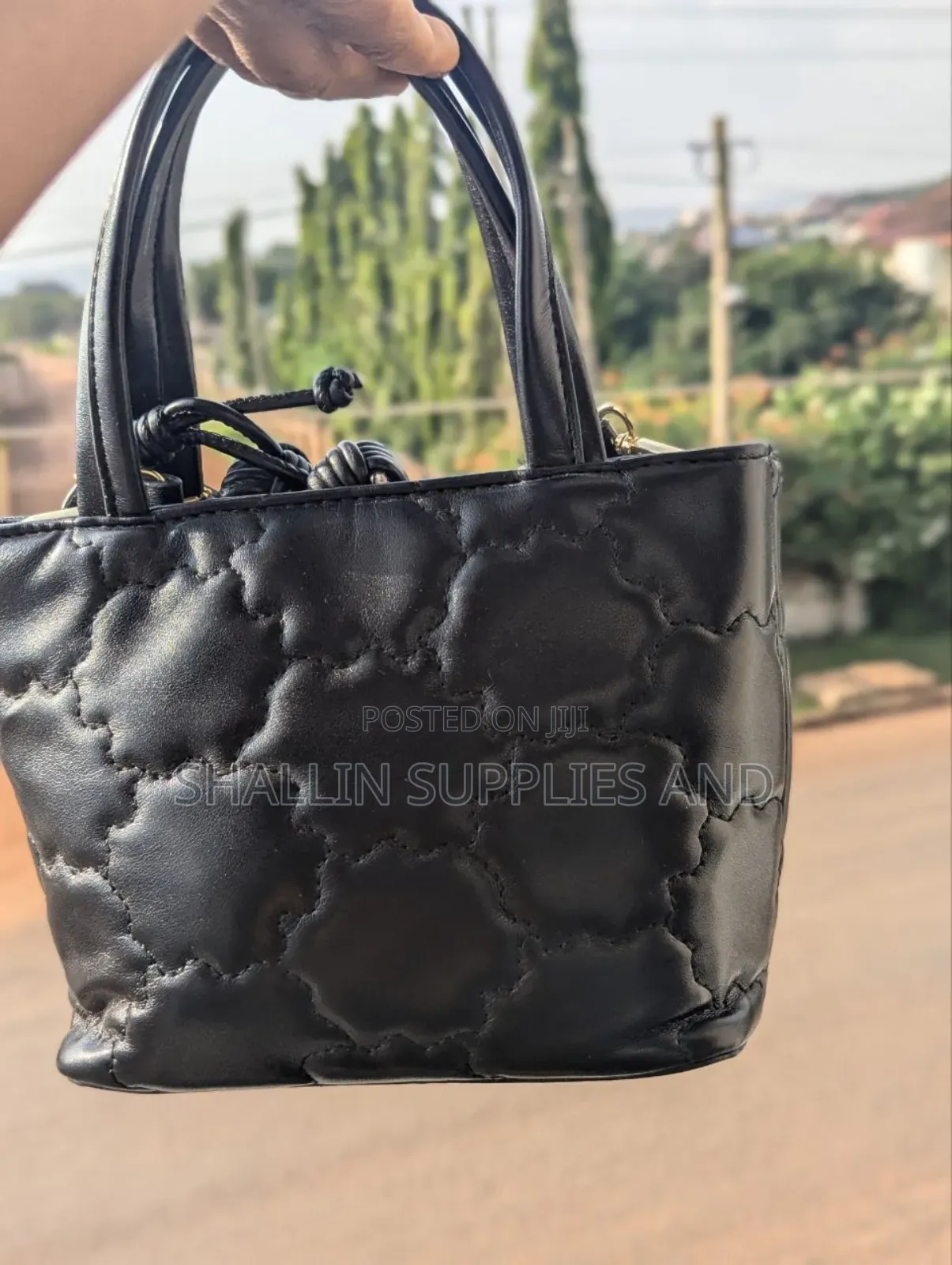Stylish Black Leather Quilted Mini Tote Bag W/ Crossbody Strap