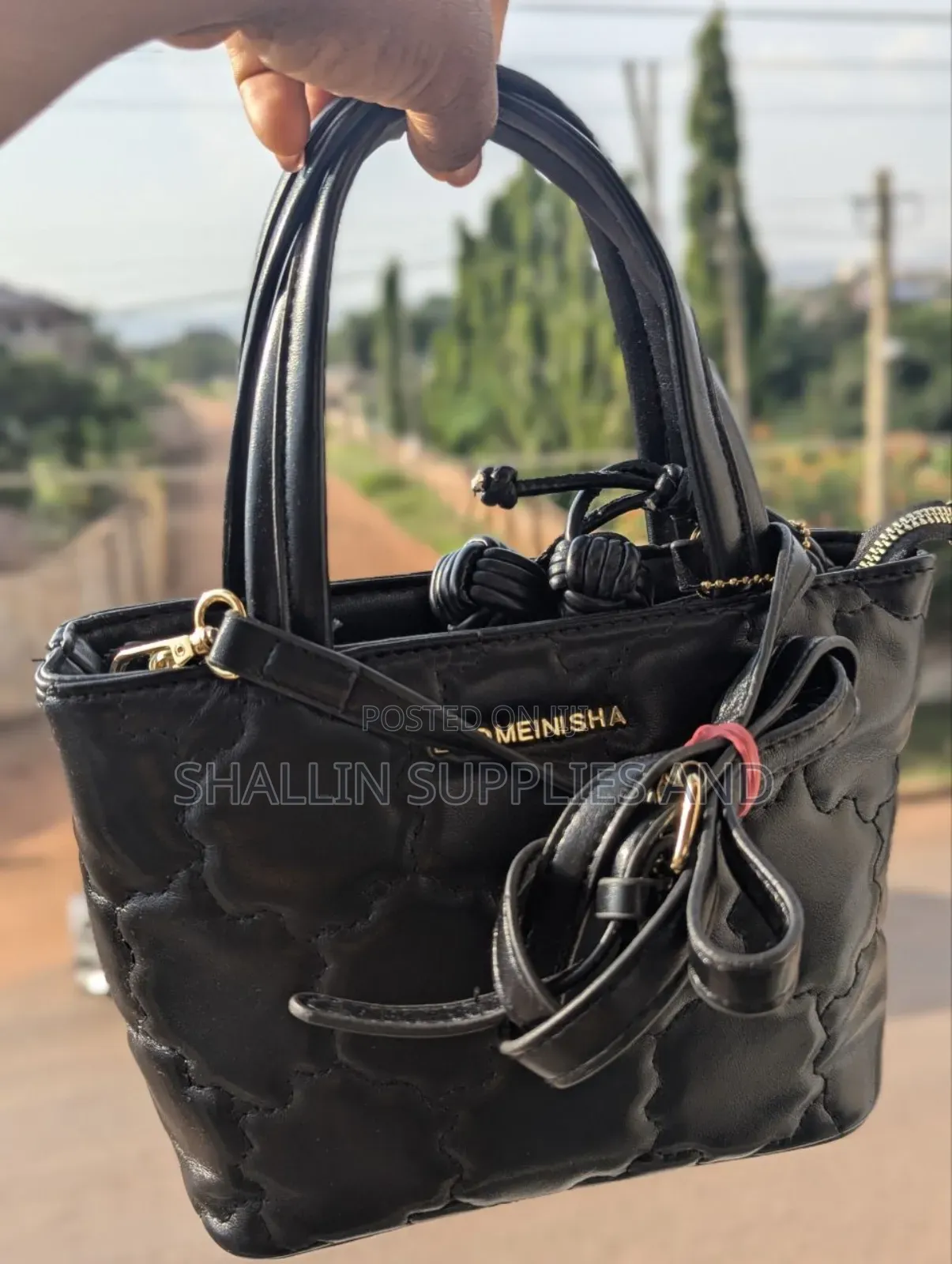 Stylish Black Leather Quilted Mini Tote Bag W/ Crossbody Strap
