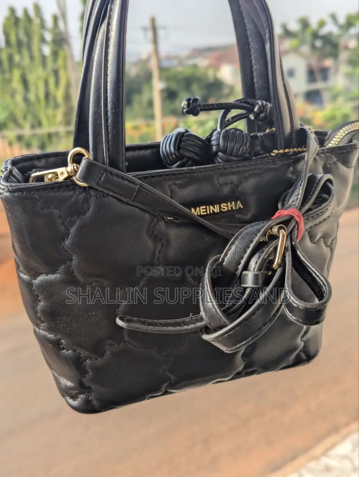 Stylish Black Leather Quilted Mini Tote Bag W/ Crossbody Strap