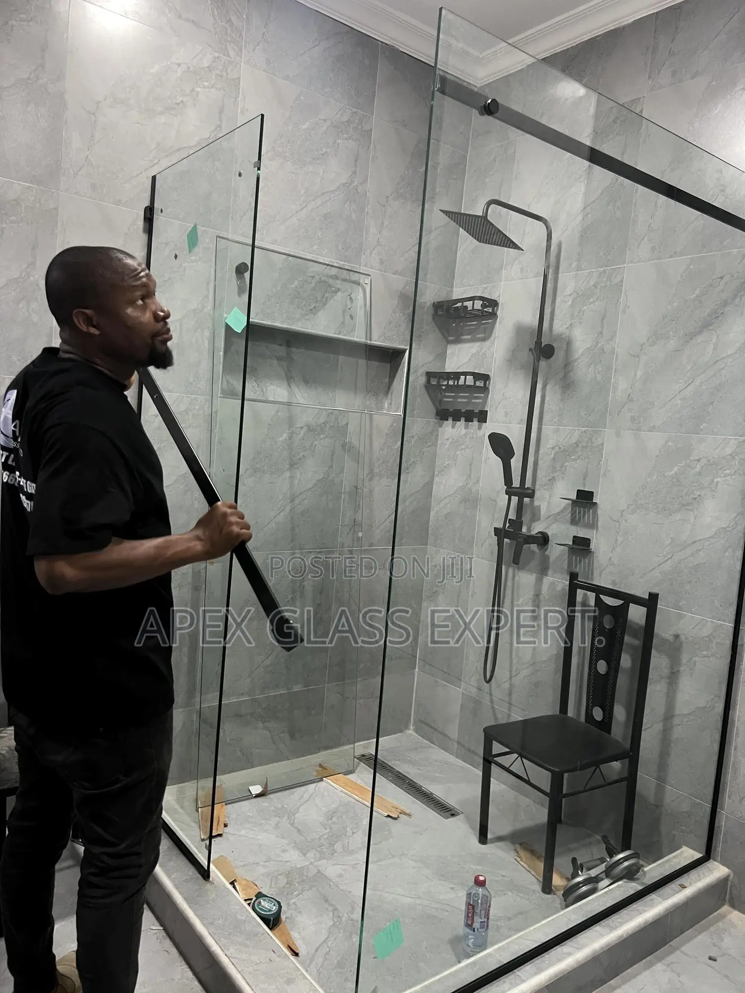 L-shaped Custom Slide Shower Enclosure.