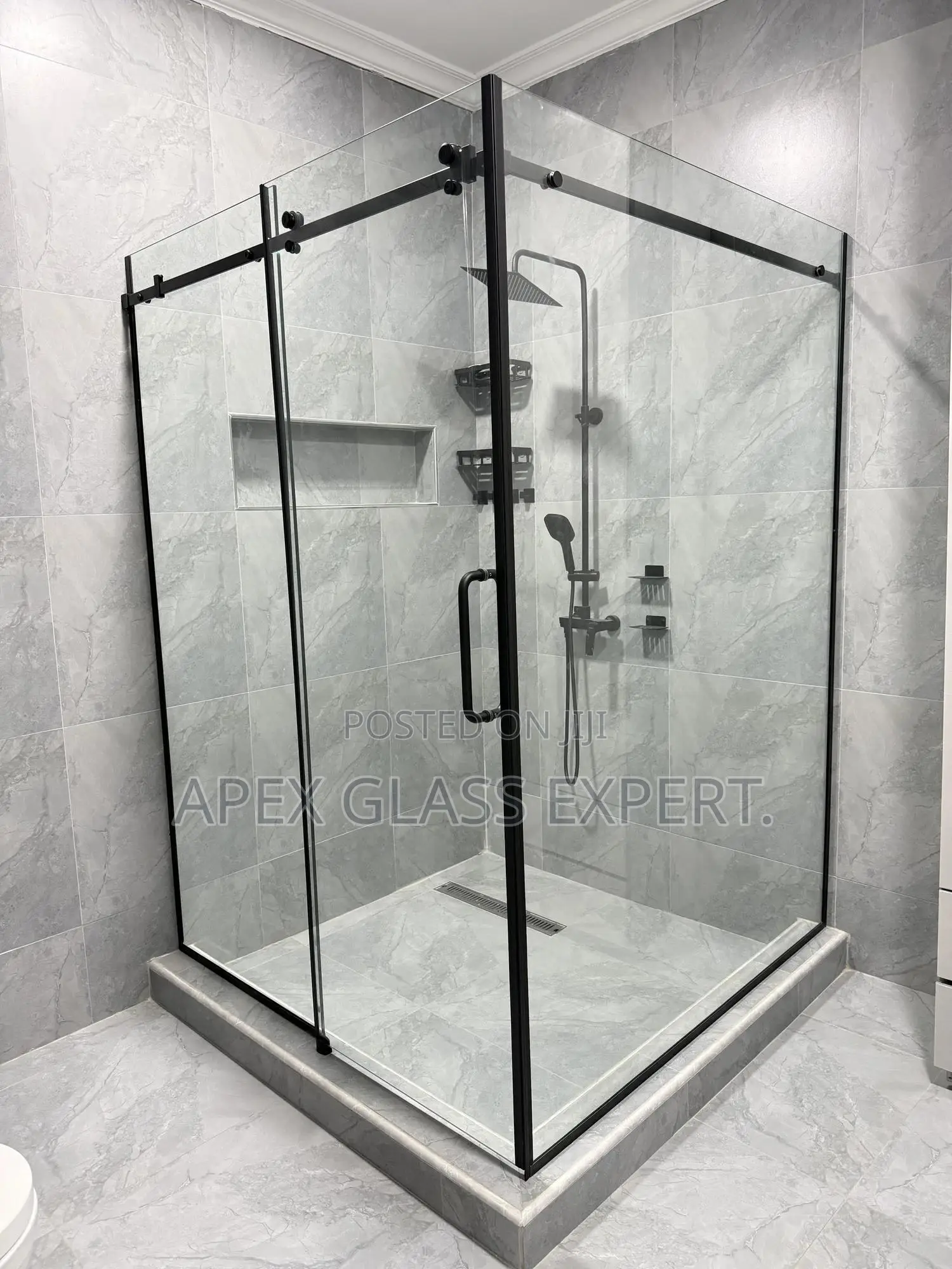 L-shaped Custom Slide Shower Enclosure.