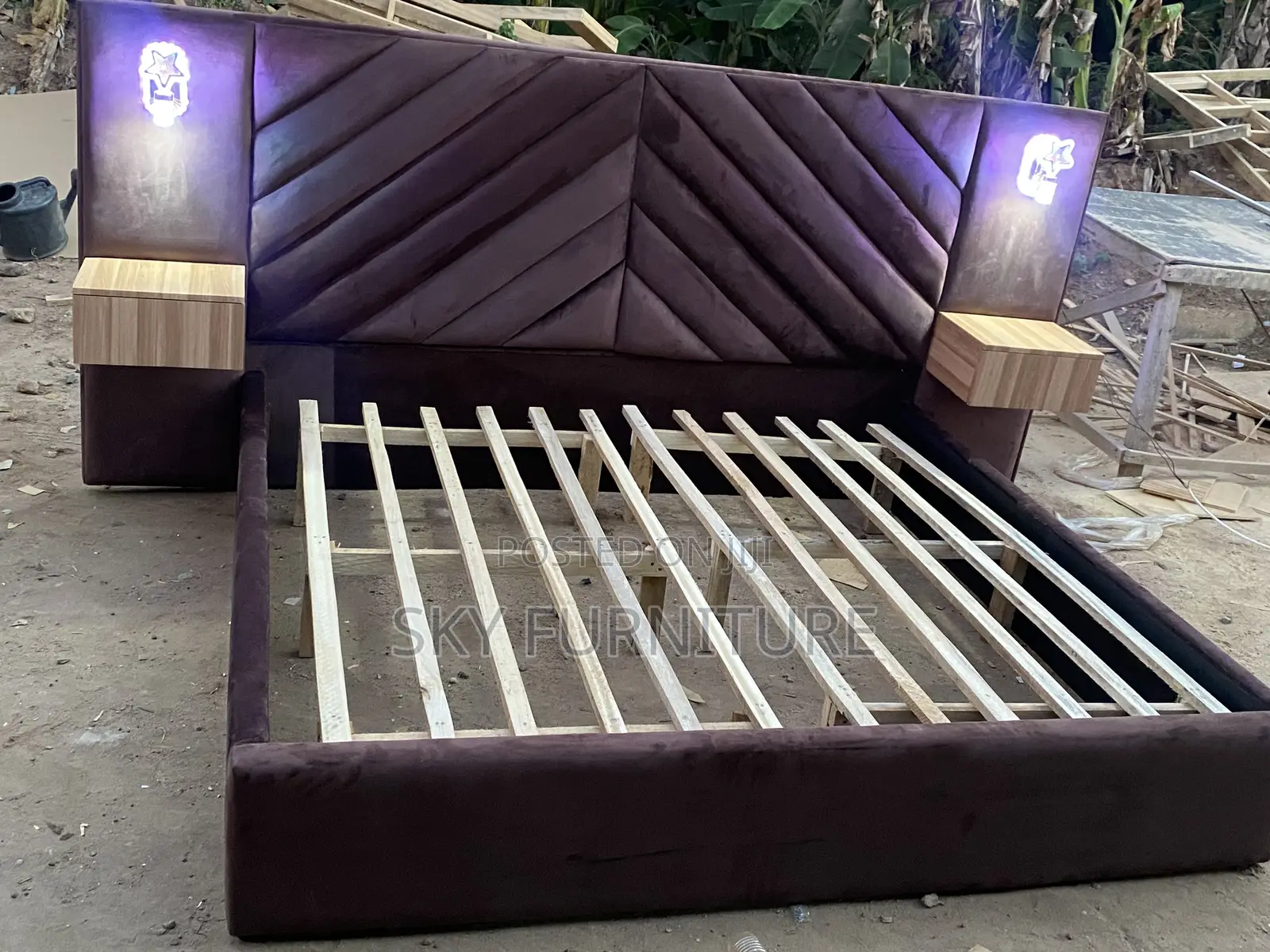 Over Sized King Size Bed Frame With Light and Side Drawers