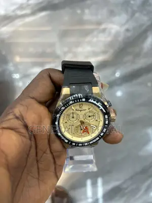 Salvatore Ferragamo F-80 Chrono Watch  Black Rubber Strap And Gold