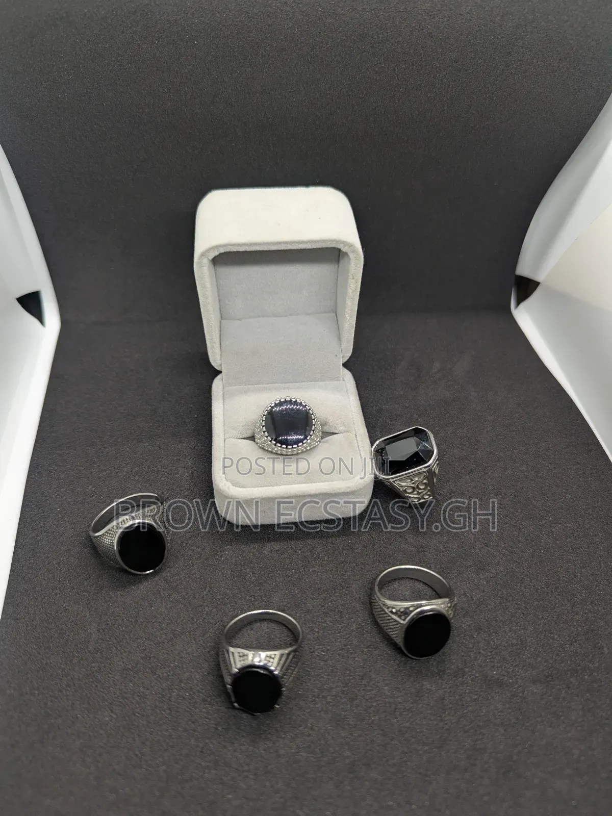 Stainless Steel Black Stone Rings (Swipe for More)