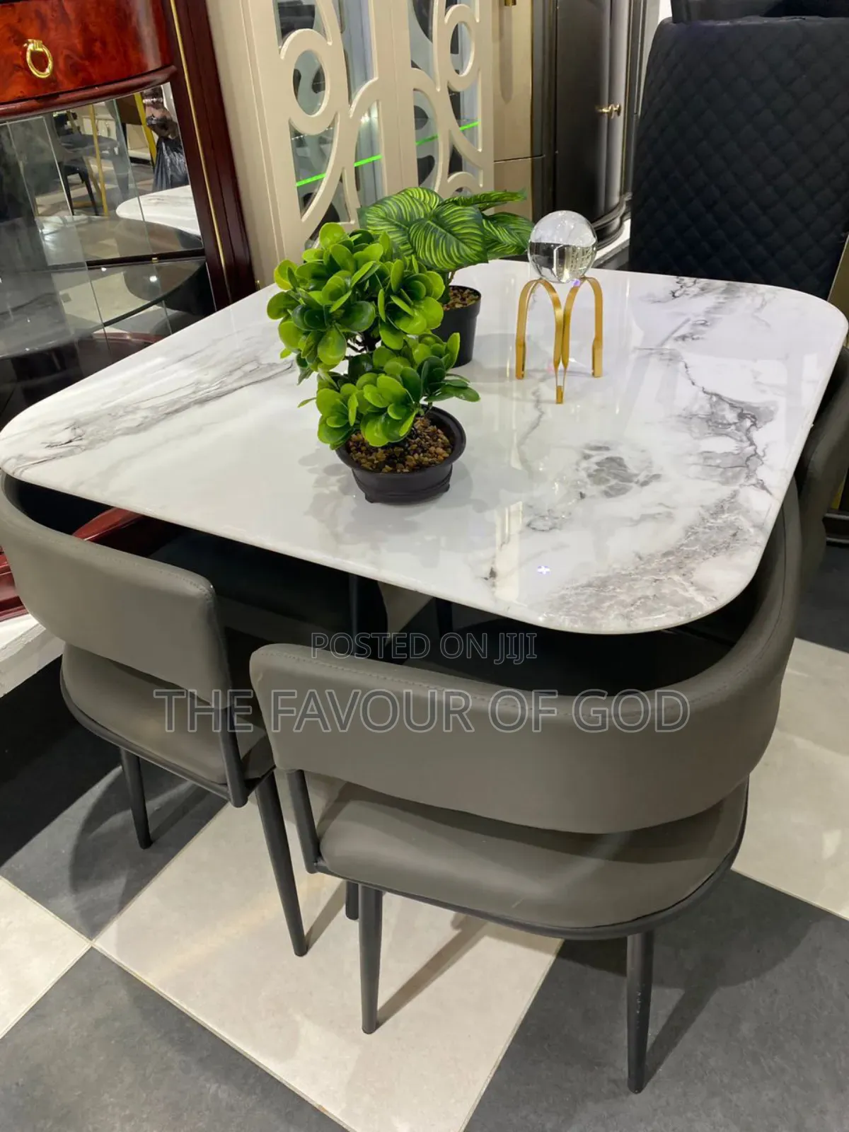 A Colorful Four Seater Marble Dining Set