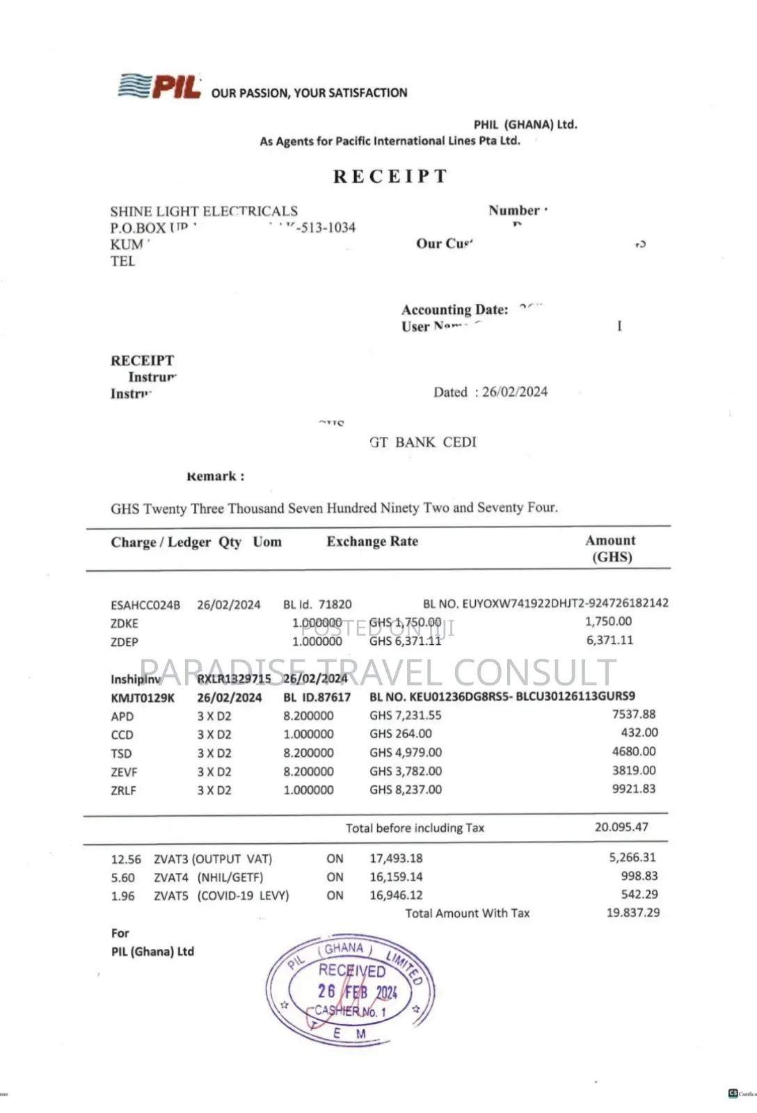 Bill of Lading Tema Port