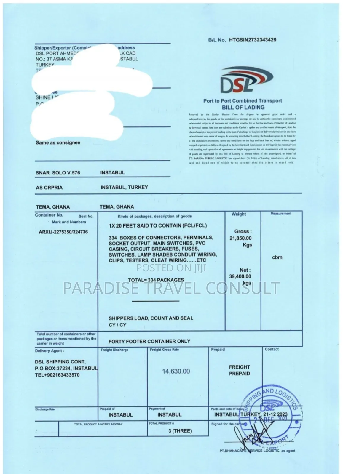 Bill of Lading Tema Port