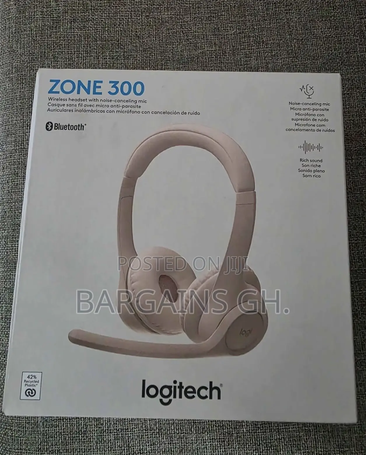 Logitech Zone 300 Noise Canceling Wireless Headphone (Pink And White)