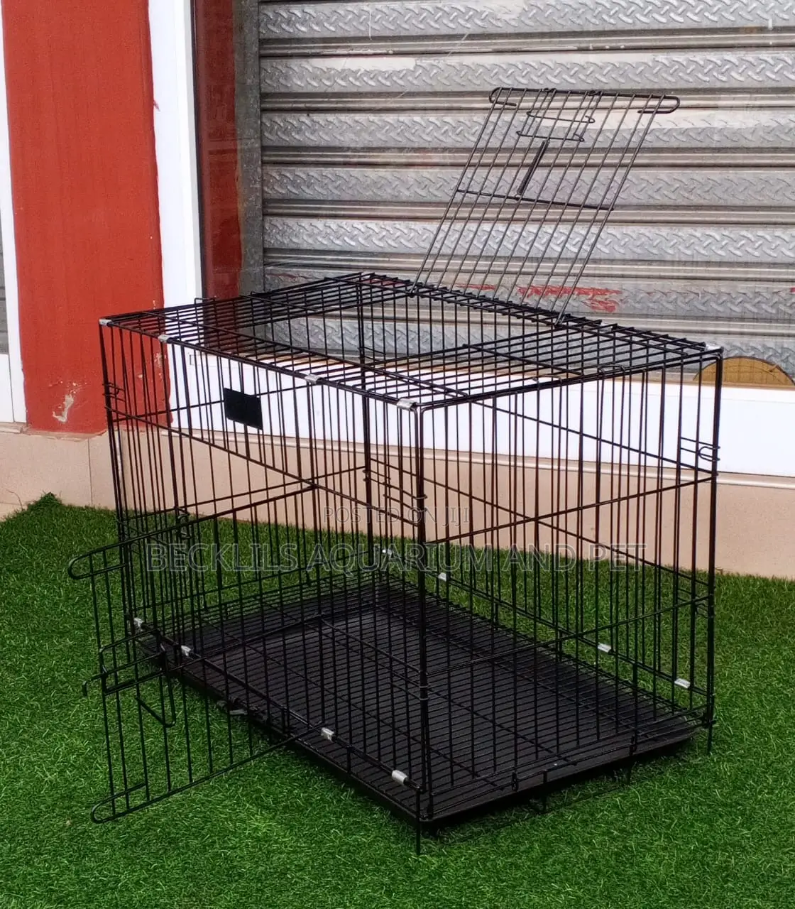 Metallic Black and Blue Dog Cage